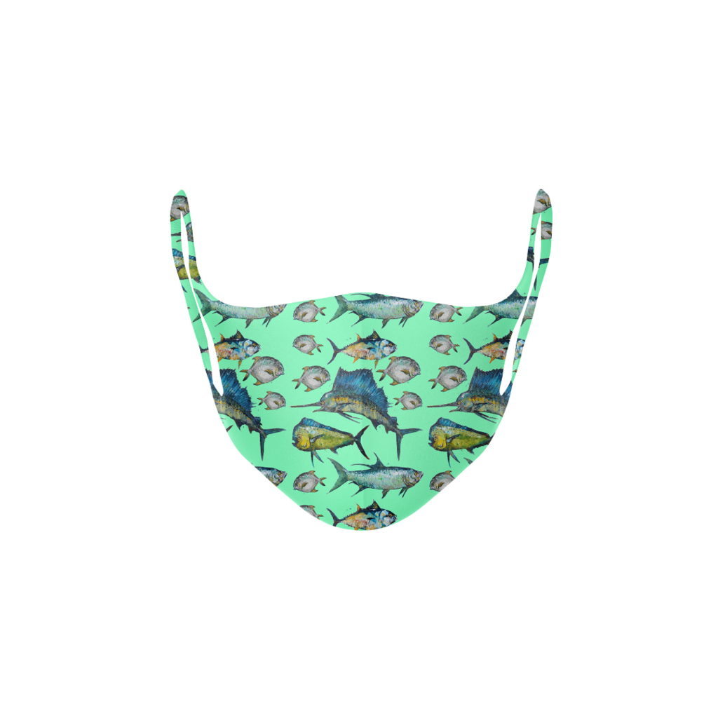 Atlantic Green face mask with game fish for kid&#39;s from Laura Park Designs