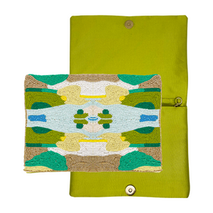 Coral Bay Green Beaded Clutch showing interior color
