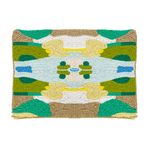 Coral Bay Green Beaded Clutch in greens, blues, and browns from Laura Park Designs