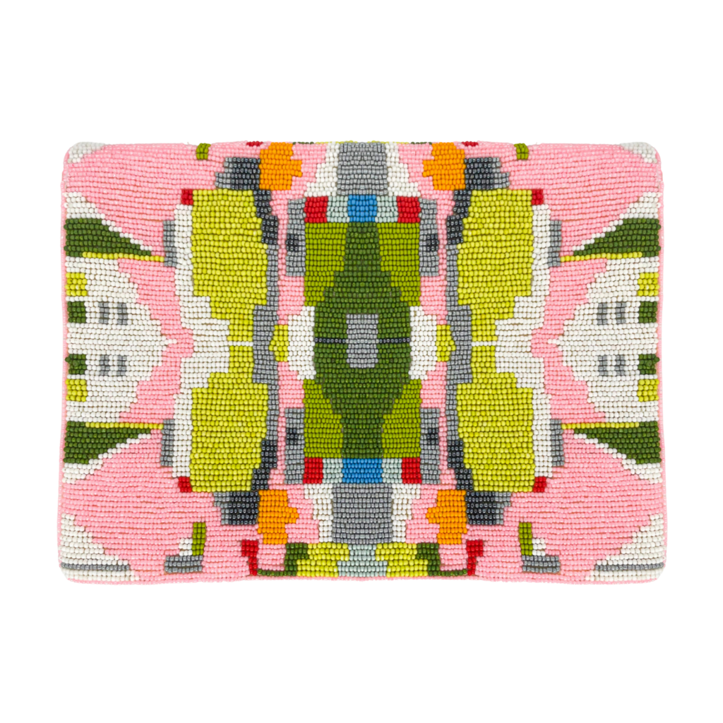 Poppy Pink Beaded Clutch in pinks and greens from Laura Park Designs