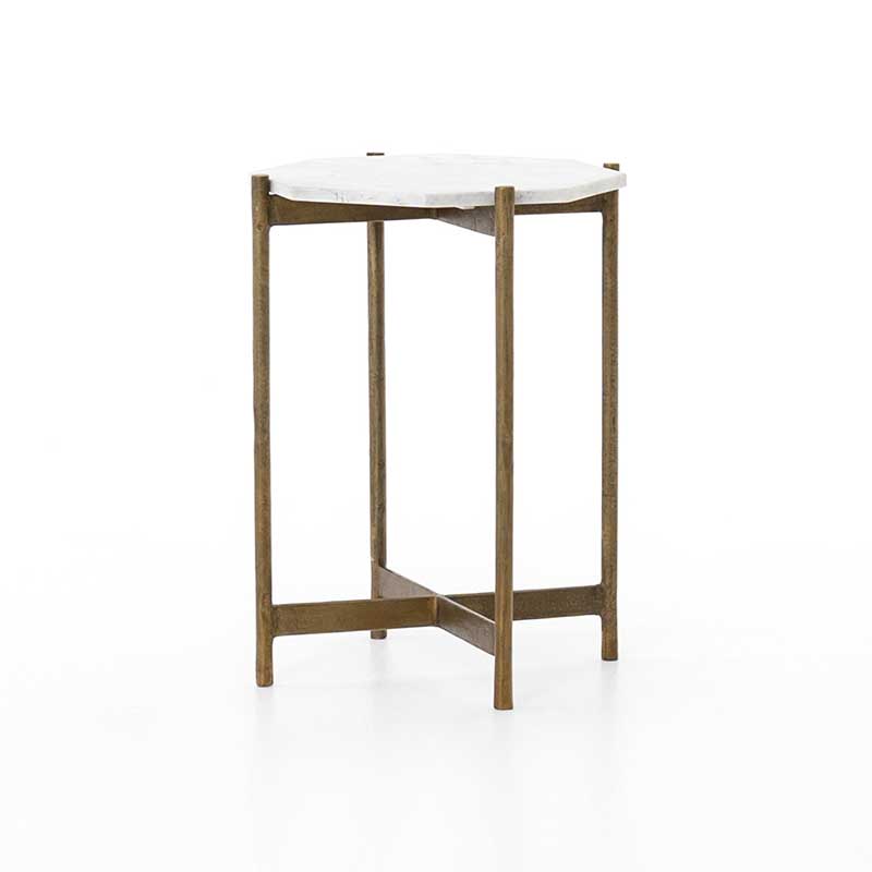 Adair Side Table in raw brass with marble top