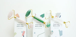 Facial rollers in clear quartz, aventurine, and rose quartz beauty ritual spa tool