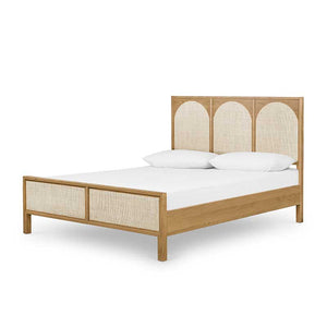 Allegra Bed oak frame with light cane detailing from Four Hands King and Queen