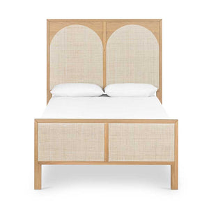 Allegra Bed oak frame with light cane detailing from Four Hands twin front view