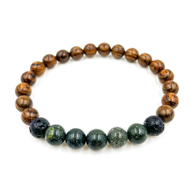 Green Serpentine and Dark Sandalwood beaded bracelet from Everwood