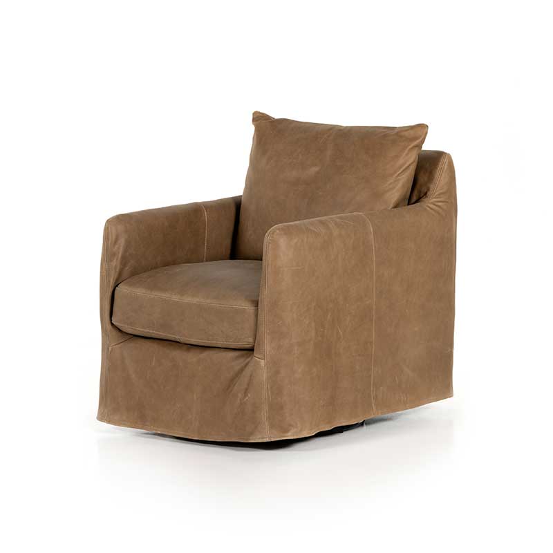 Banks Swivel Chair in Palemo Drift leather from Four Hands