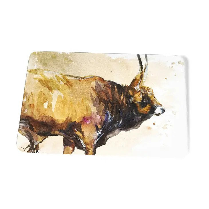 Barosa Bull Cutting Board, tempered glass with &quot;painting&quot; of bull