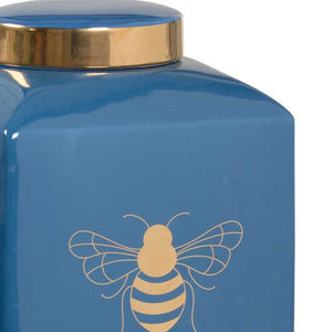 Bee Gracious ginger jar in blue with gold metallic royal bee from Chelsea House detail image