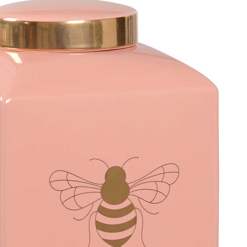 Bee Gracious ginger jar in coral with gold metallic royal bee from Chelsea House detail image