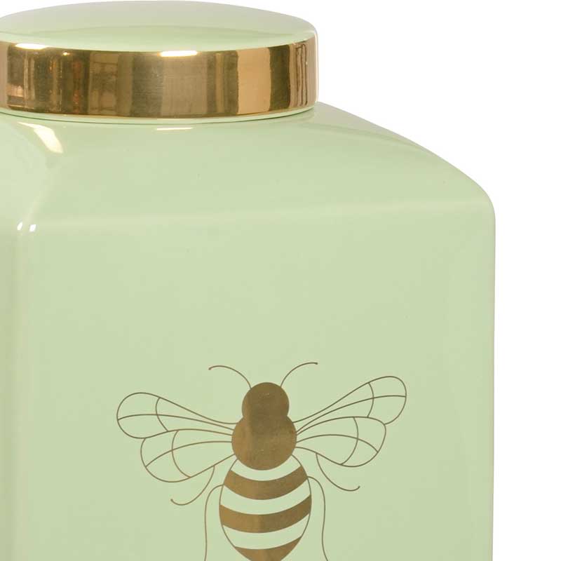 Bee Gracious ginger jar in pistachio with gold metallic royal bee from Chelsea House detail image