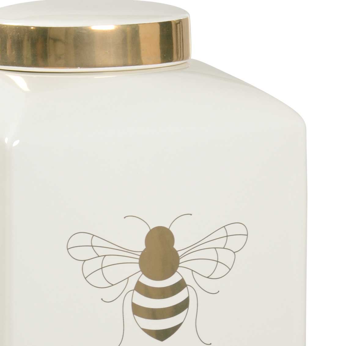 Bee Gracious ginger jar in white with gold metallic royal bee from Chelsea House detail image