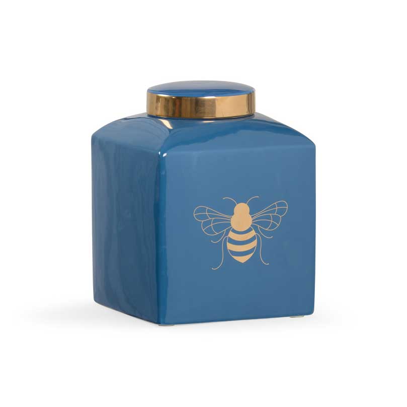 Bee Gracious ginger jar in blue with gold metallic royal bee from Chelsea House