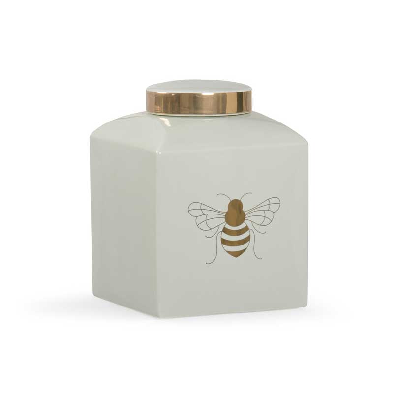 Bee Gracious ginger jar in frostworks with gold metallic royal bee from Chelsea House
