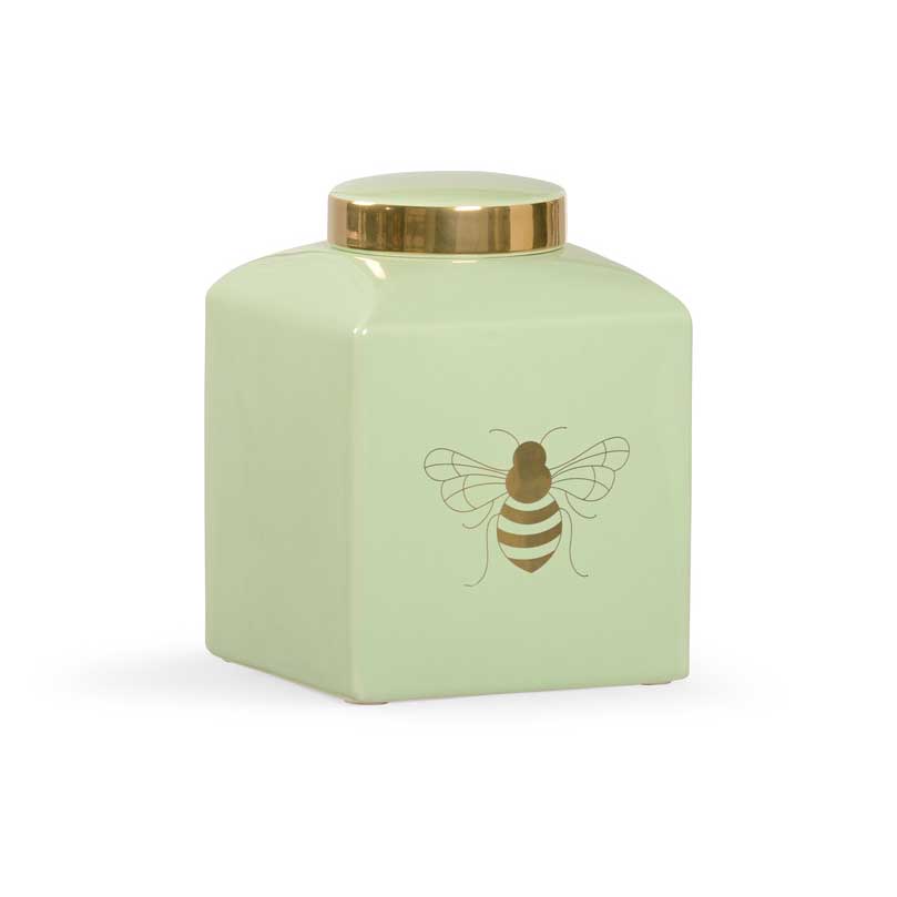 Bee Gracious ginger jar in pistachio with gold metallic royal bee from Chelsea House