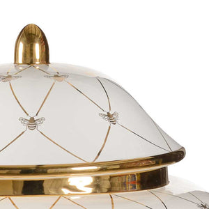 Bee Humble floor size ginger jar in white with gold metallic royal bee from Chelsea House detail