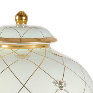 Bee Humble countertop ginger jar frostworks with gold metallic royal bee from Chelsea House detail