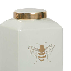Bee Kind ginger jar in frostworks mint with gold metallic royal bee from Chelsea House detail