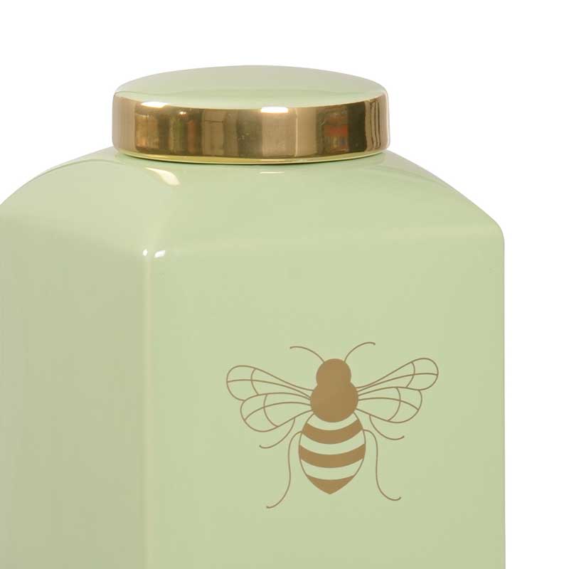Bee Kind ginger jar in pistachio with gold metallic royal bee from Chelsea House