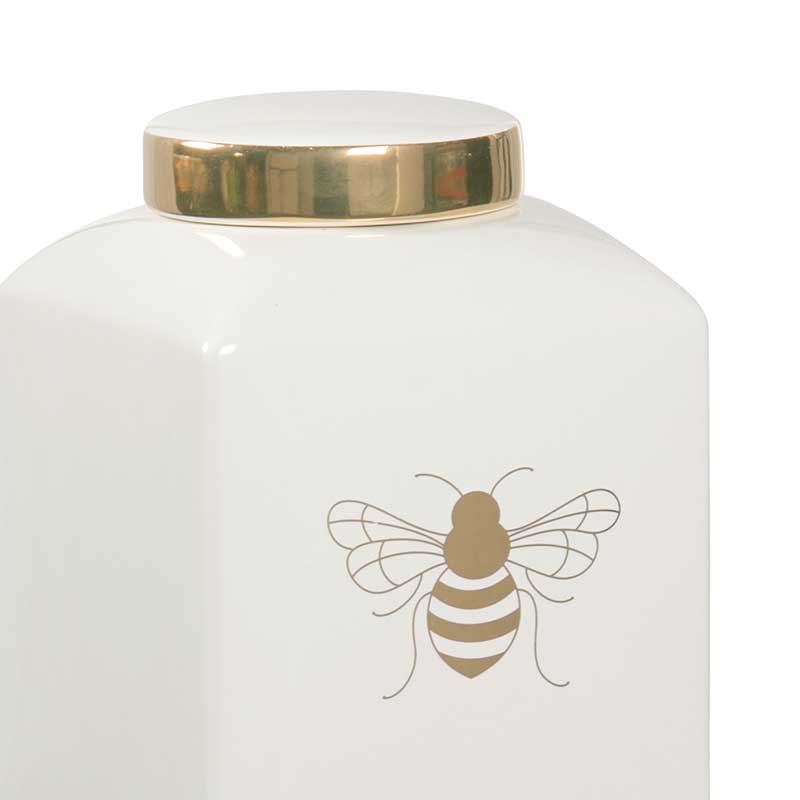 Bee Kind ginger jar in white with gold metallic royal bee from Chelsea House detail image