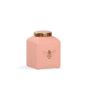 Bee Kind ginger jar in coral with gold metallic royal bee from Chelsea House