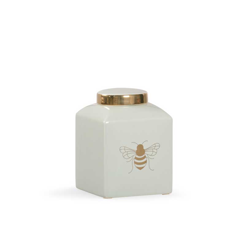 Bee Kind ginger jar in frostworks mint with gold metallic royal bee from Chelsea House