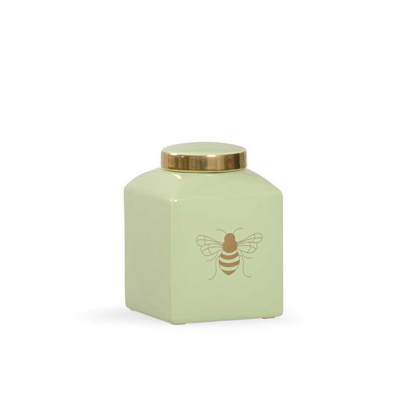 Bee Kind ginger jar in pistachio with gold metallic royal bee from Chelsea House