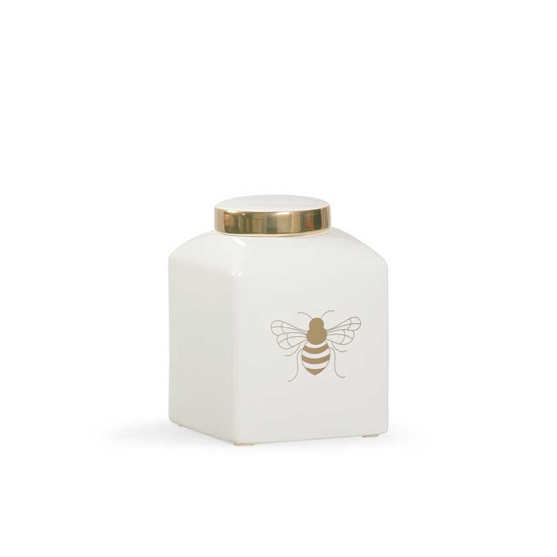 Bee Kind ginger jar in white with gold metallic royal bee from Chelsea House