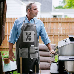 Best Dad Ever grillng apron showing man at grill