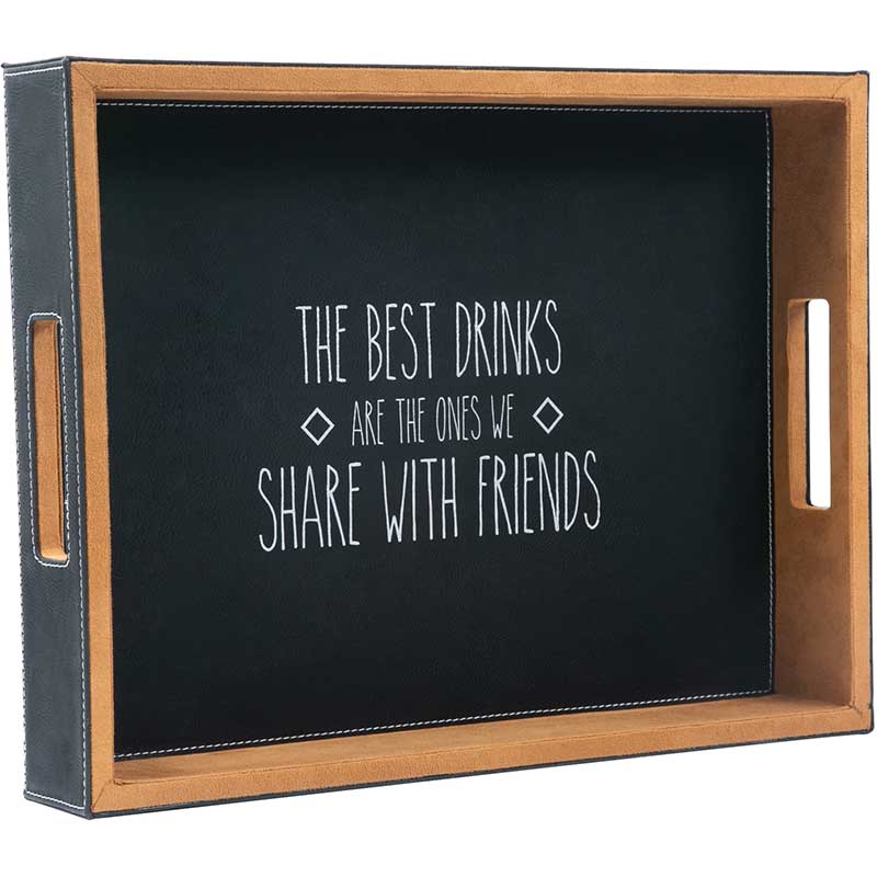 Best Drinks serving tray with leather wrapped sides and velvet bottom