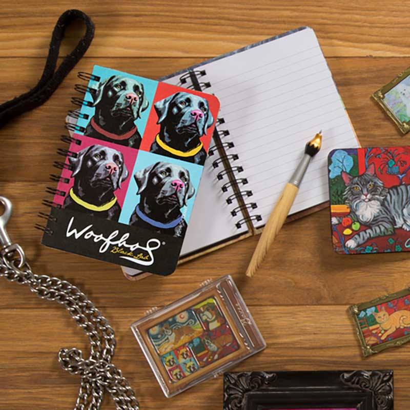 Black Lab Woofhol Journal Set with artistic cover with related products
