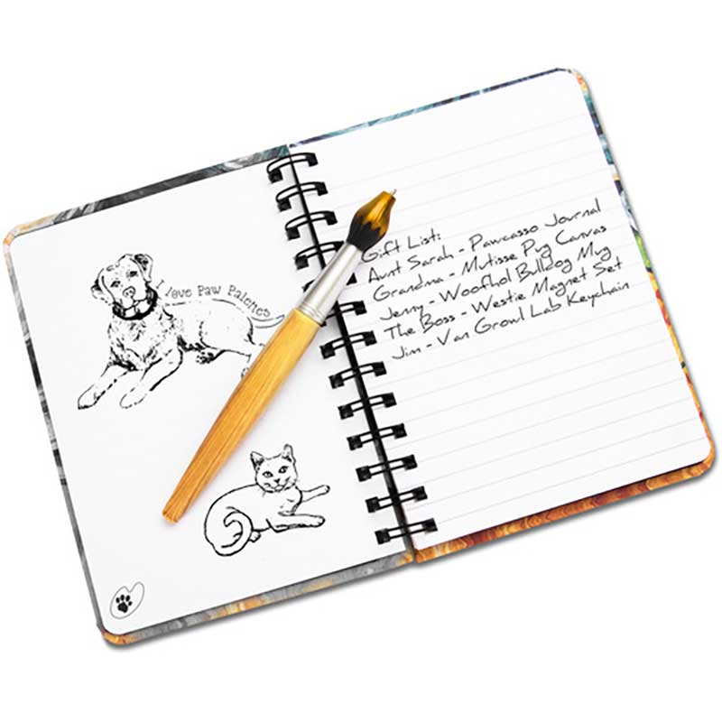 Black Lab Woofhol Journal Set displayed open with pen