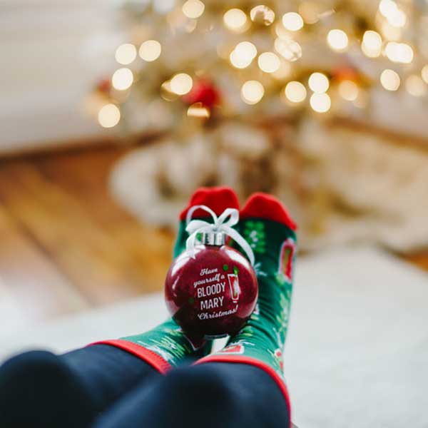 Bloody Mary Christmas Socks and ornament ornament on legs
