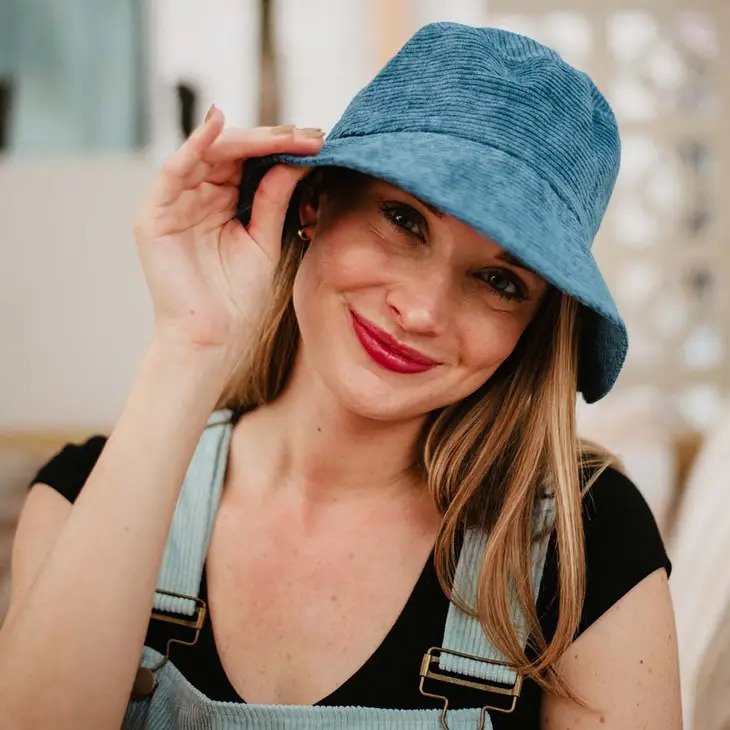 Blue Corduroy Bucket Hat for Women has the soft corduroy texture in solid blue, ideal for accenting a variety of outfits.