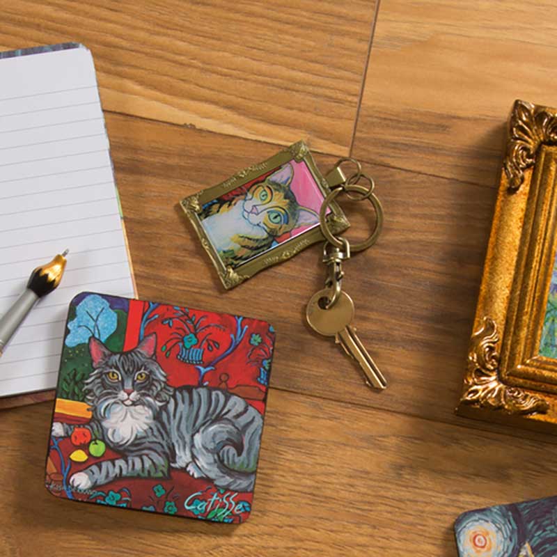 Brown Tabby Pawcasso Keychain displayed with related products