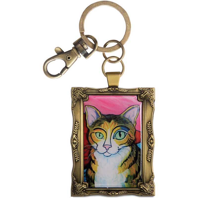 Brown Tabby Pawcasso Keychain with mini framed art on front