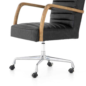 Bryson Channeled Desk Chair in smoky leather from Four Hand arm detail