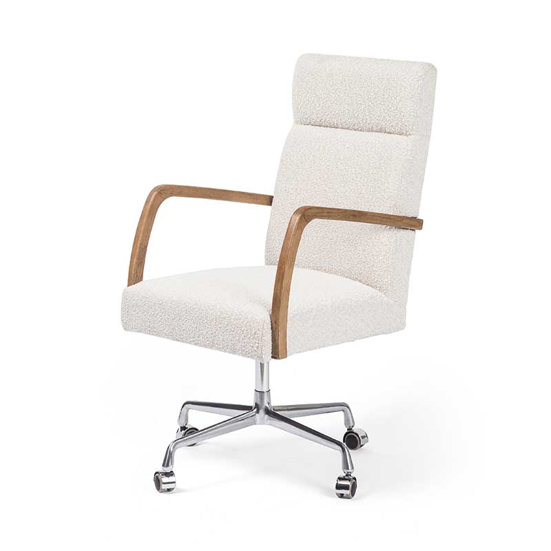 Bryson Channeled Desk Chair in Knoll Natural white boucle-like upholstery from Four Hand product image