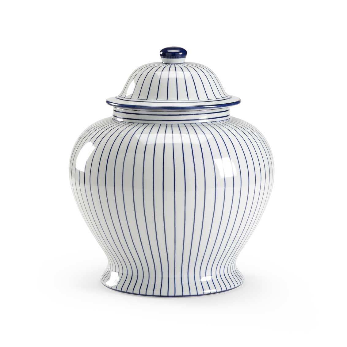 Castle Urn glazed porcelain urn with blue pinstriping from Chelsea House