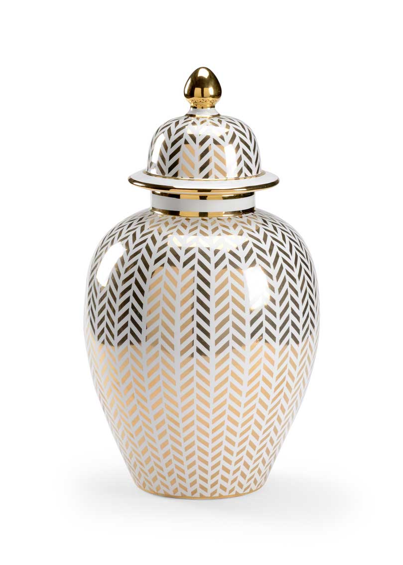 Herringbone Covered Urn-Gold Claire Bell Collection Chelsea House Ceramic Metallic Gold Finish