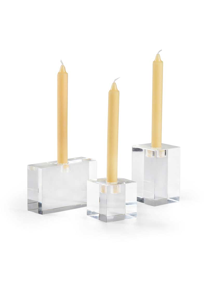 Trifoil Clear Glass Candlesticks Set