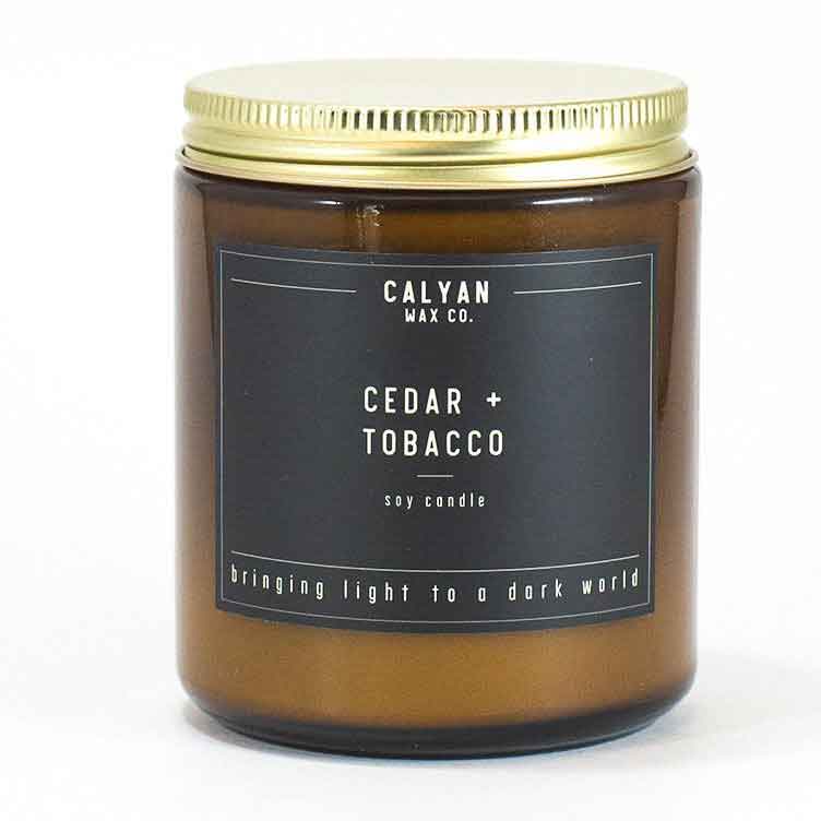 Amber Jar Candle with Bronze Lid Cedar & Tobacco Calyan Wax Co.