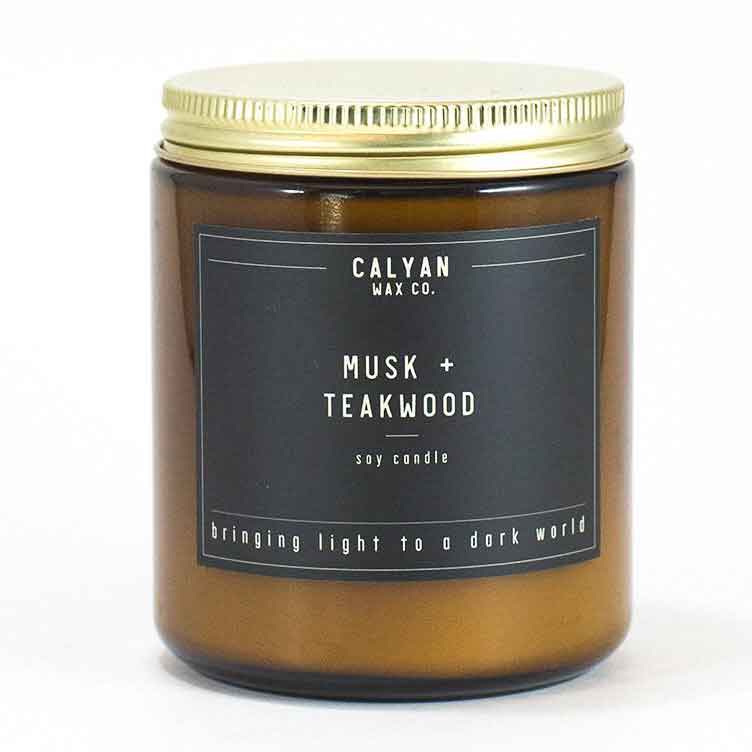 Amber Jar Candle with Bronze Lid Musk & Teakwood Calyan Wax Co.