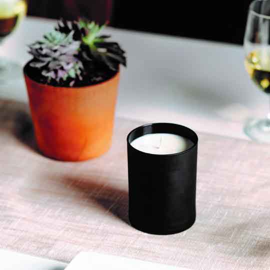 Calyan Black Glass Tumbler Candle Evergreen and Eucalyptus Scents Limited Edition