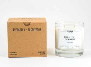Calyan Glass Tumbler Candle Evergreen and Eucalyptus Scents with Recycled Packaging