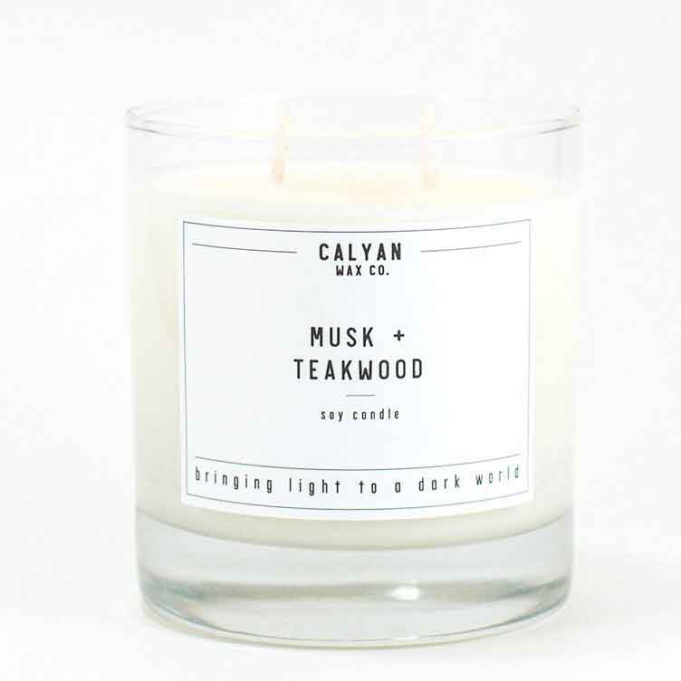 Musk + Teakwood Soy Candle in a Glass Tumbler - Calyan Wax Co.