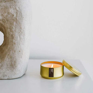 Calyan Gold Metal Tin candles are perfect for small spaces or travel