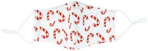 Candy Canes kid's face mask with red candy canes on white background flat view