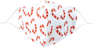 Candy Canes kid's face mask with red candy canes on white background from Pavilion