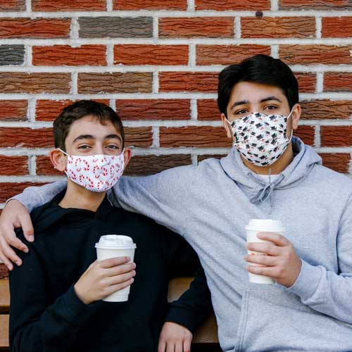 Candy Canes kid's face mask with red candy canes friends wearing masks