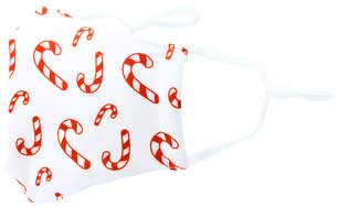 Candy Canes kid's face mask with red candy canes on white background side view